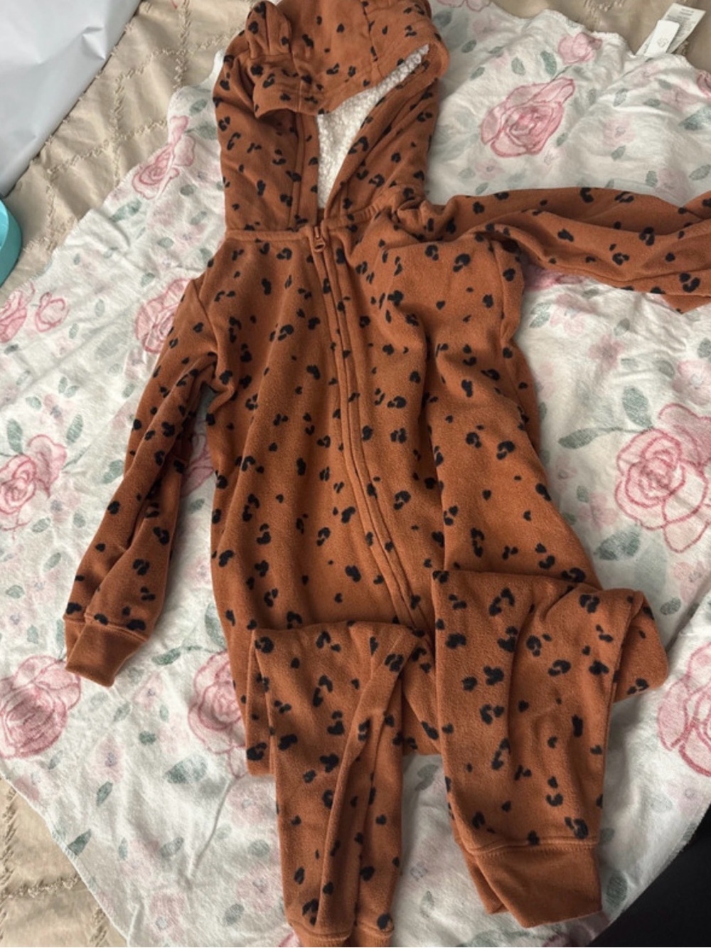 Carter's Rust Brown Hooded One-Piece with Black Spot Print